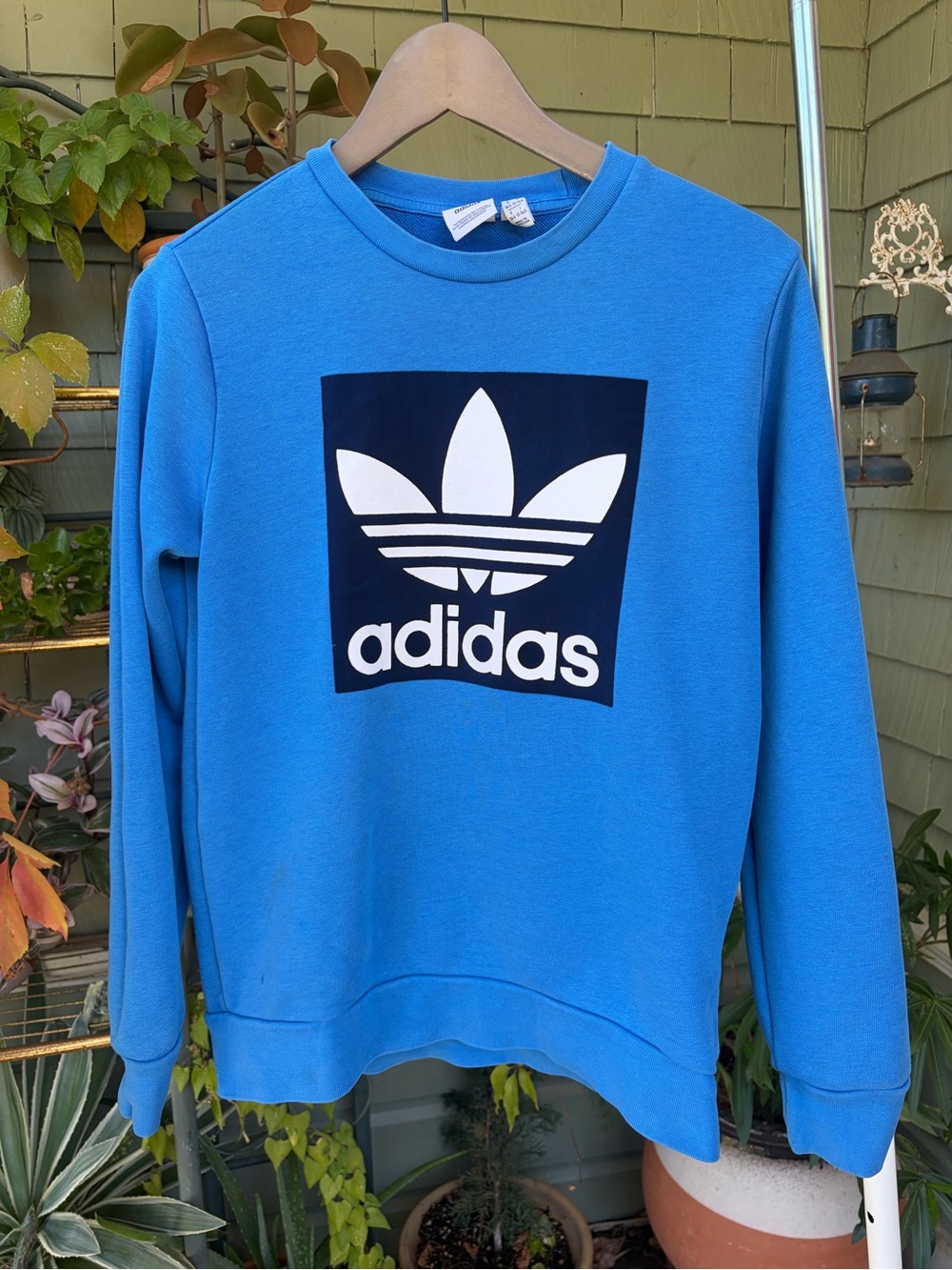 Adidas Blue Crew Neck Sweatshirt with Velvet Logo